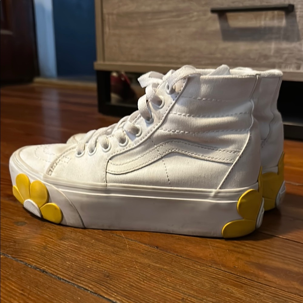 White High-Top VANS with Yellow Flowers